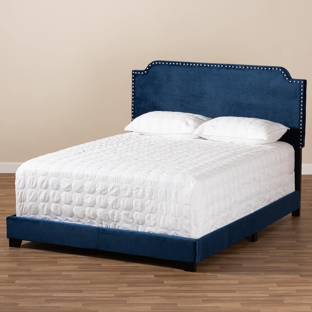 Darcy Luxe and Glamour Navy Velvet Upholstered Full Size Bed FredCo