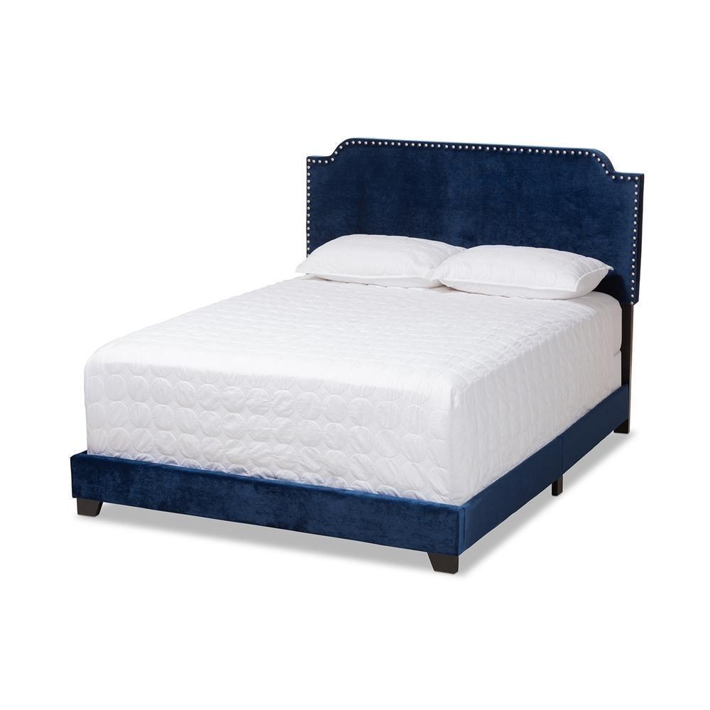 Darcy Luxe and Glamour Navy Velvet Upholstered Full Size Bed FredCo