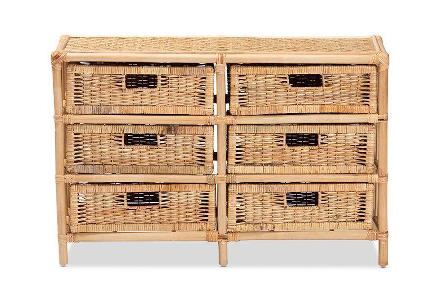 Dariana Modern Bohemian Natural Brown Rattan 6-Drawer Storage Cabinet FredCo