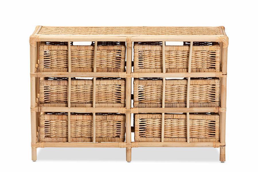 Dariana Modern Bohemian Natural Brown Rattan 6-Drawer Storage Cabinet FredCo
