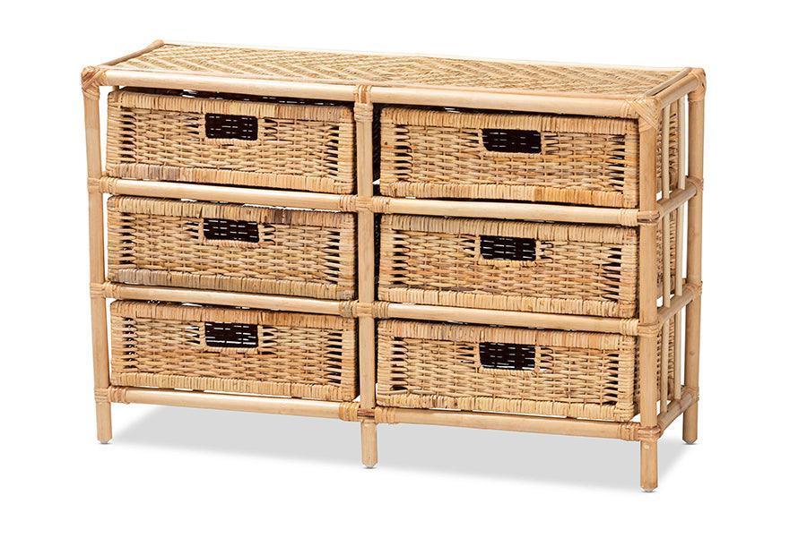 Dariana Modern Bohemian Natural Brown Rattan 6-Drawer Storage Cabinet FredCo