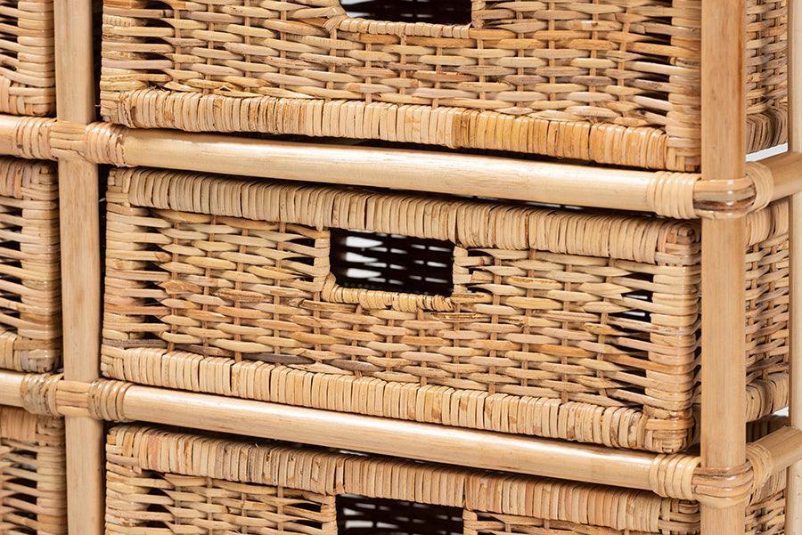 Dariana Modern Bohemian Natural Brown Rattan 6-Drawer Storage Cabinet FredCo