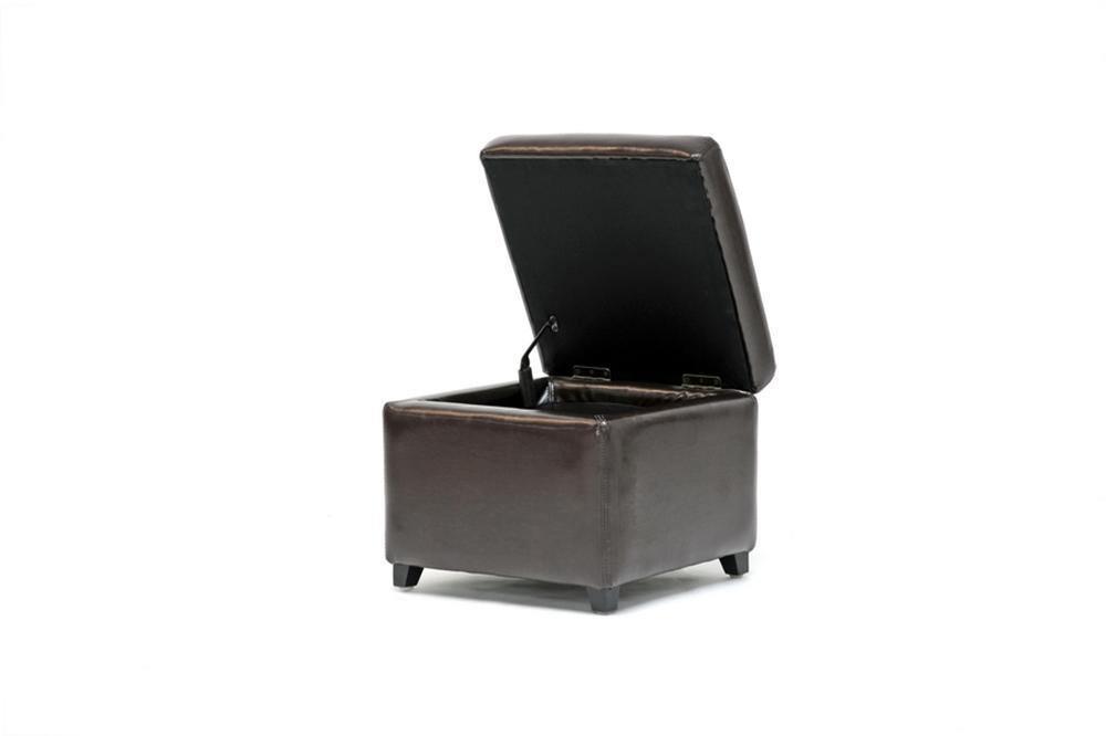Dark Brown Full Leather Small Storage Cube Ottoman FredCo