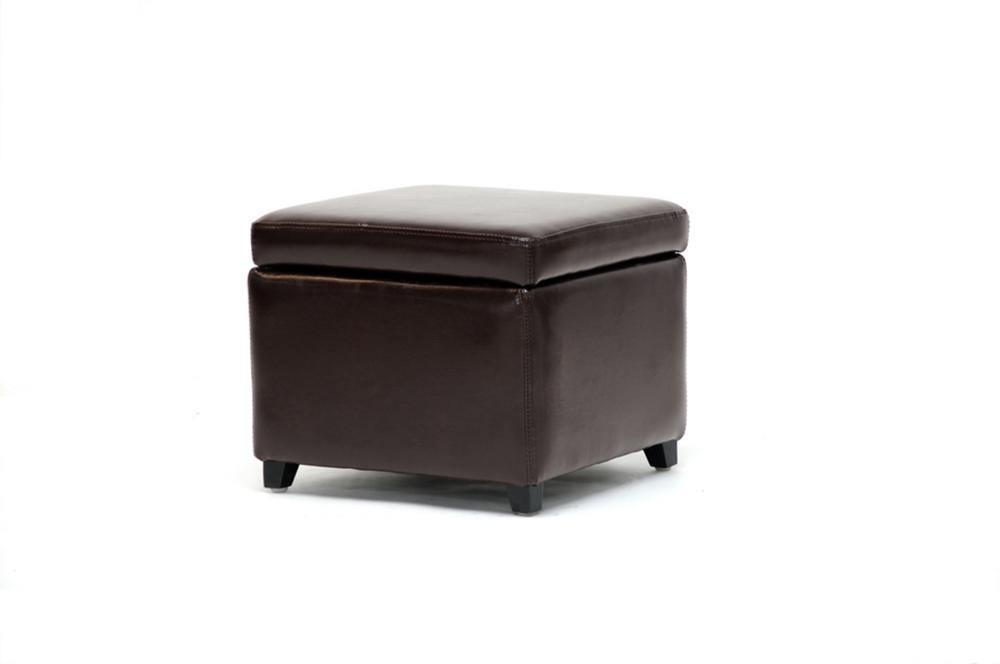 Dark Brown Full Leather Small Storage Cube Ottoman FredCo