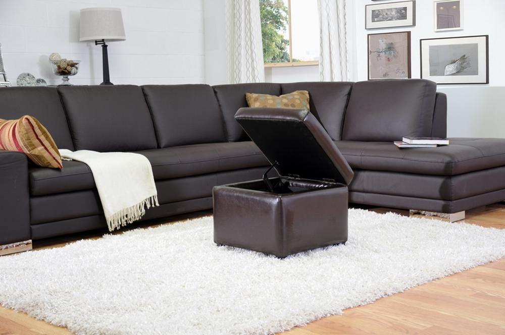 Dark Brown Full Leather Small Storage Cube Ottoman FredCo
