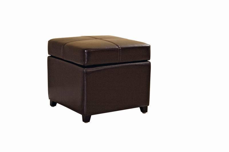 Dark Brown Full Leather Storage Cube Ottoman FredCo