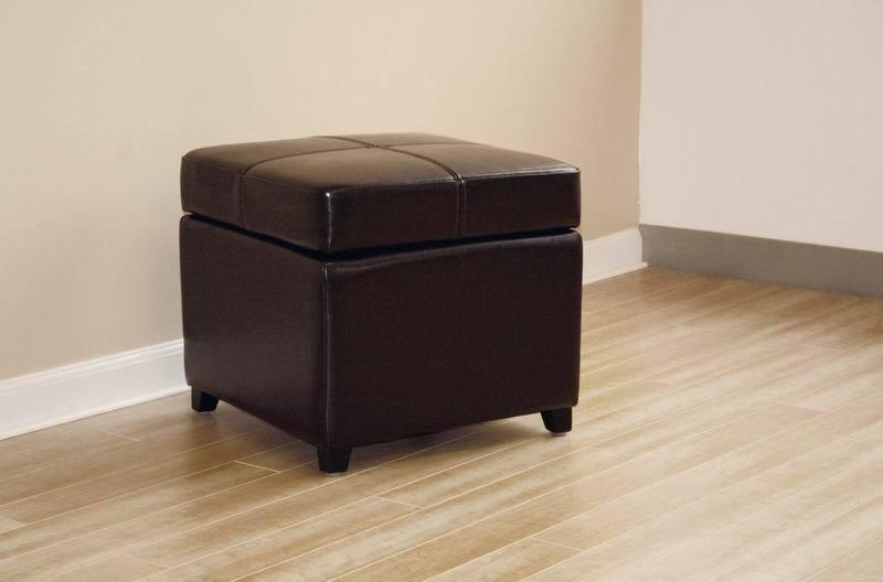 Dark Brown Full Leather Storage Cube Ottoman FredCo