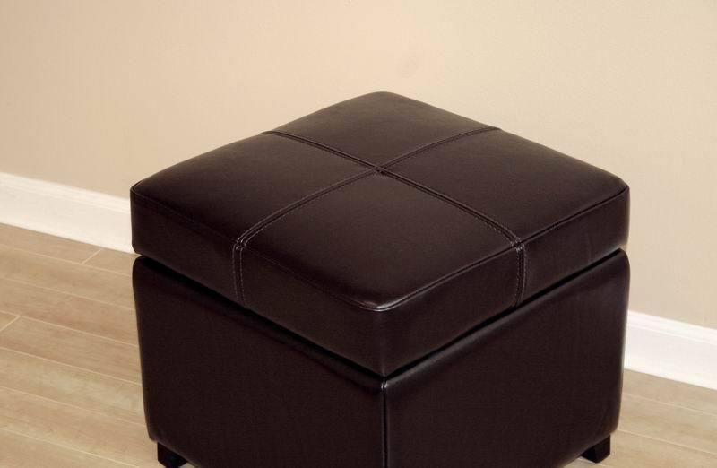Dark Brown Full Leather Storage Cube Ottoman FredCo
