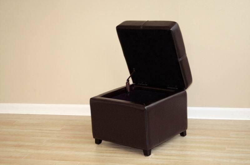 Dark Brown Full Leather Storage Cube Ottoman FredCo