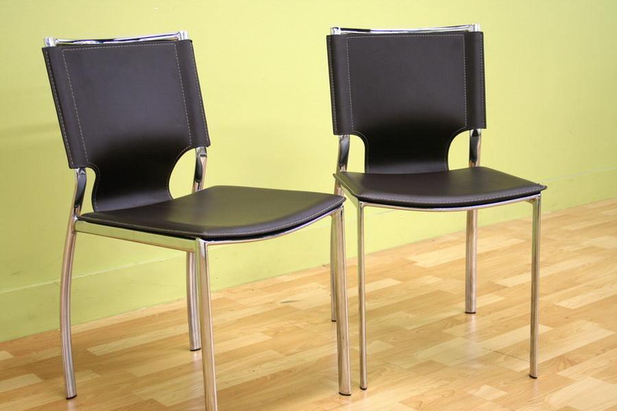 Dark Brown Leather Dining Chair with Chrome Frame Set of Two FredCo