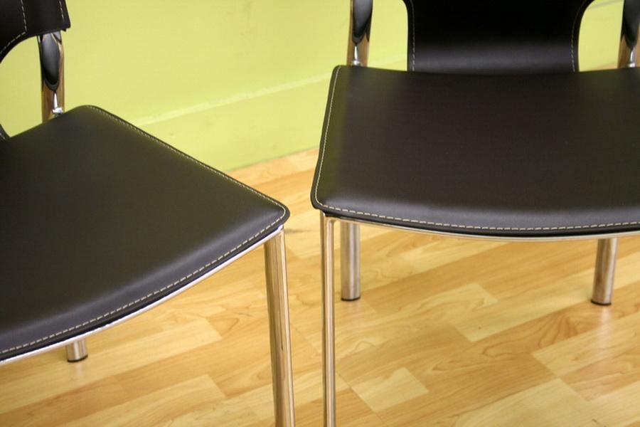 Dark Brown Leather Dining Chair with Chrome Frame Set of Two FredCo