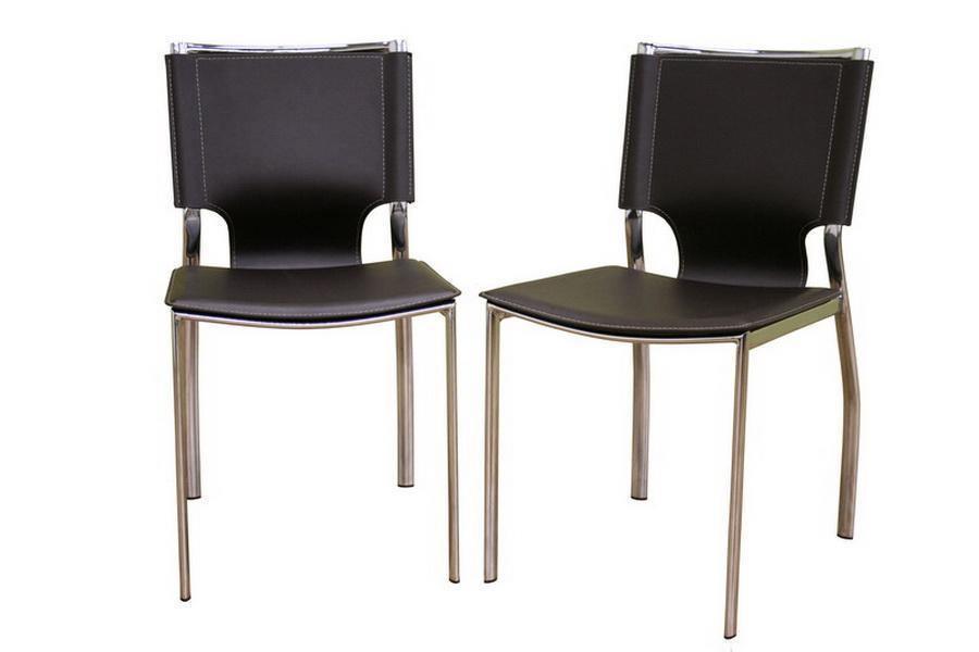 Dark Brown Leather Dining Chair with Chrome Frame Set of Two FredCo