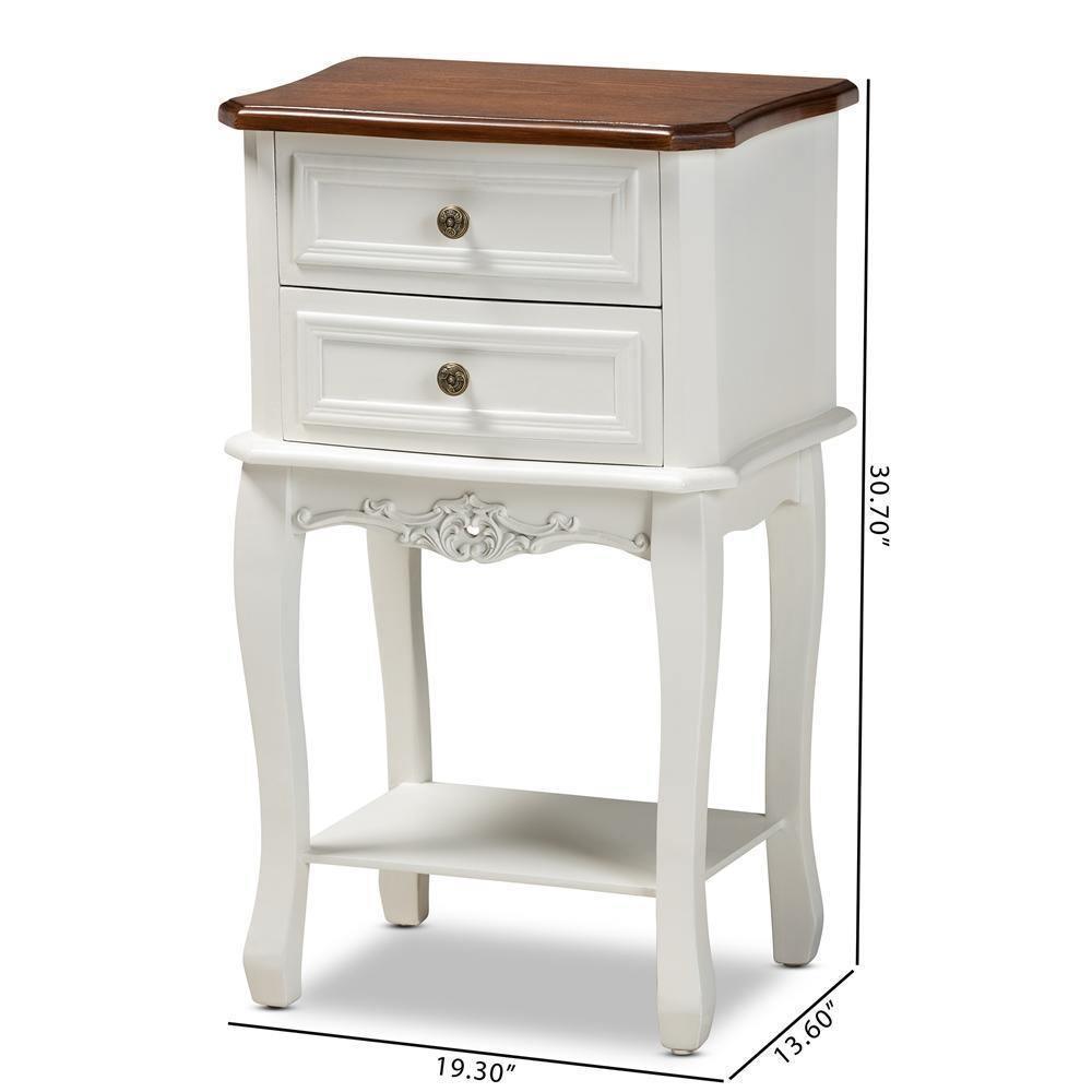 Darla Classic and Traditional French White and Cherry Brown Finished Wood 2-Drawer Nightstand FredCo
