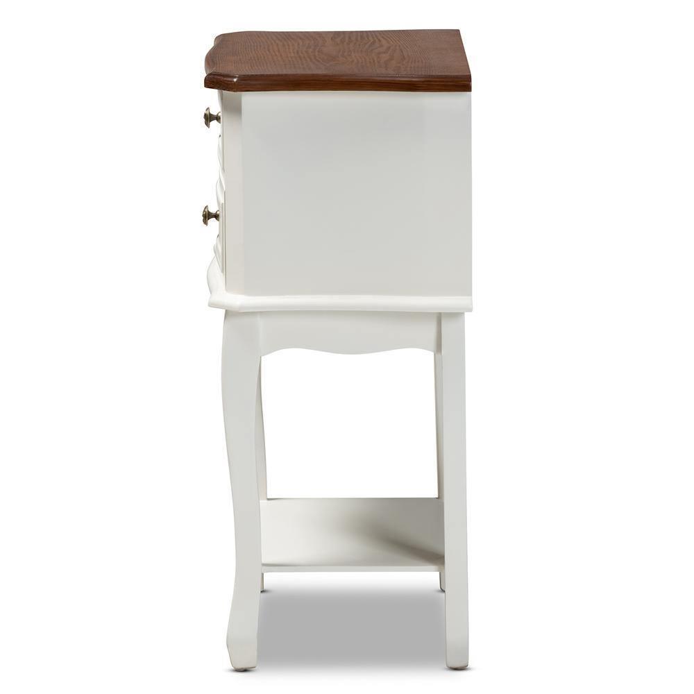 Darla Classic and Traditional French White and Cherry Brown Finished Wood 2-Drawer Nightstand FredCo