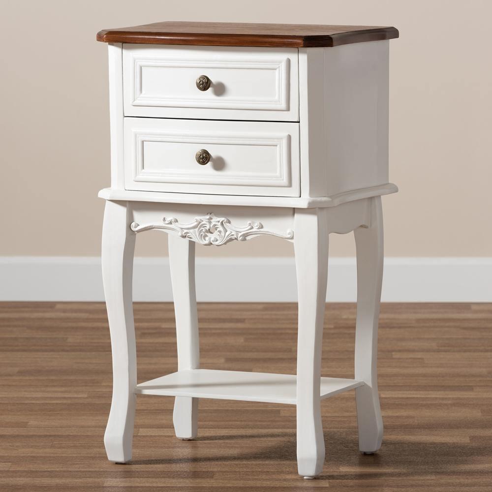 Darla Classic and Traditional French White and Cherry Brown Finished Wood 2-Drawer Nightstand FredCo