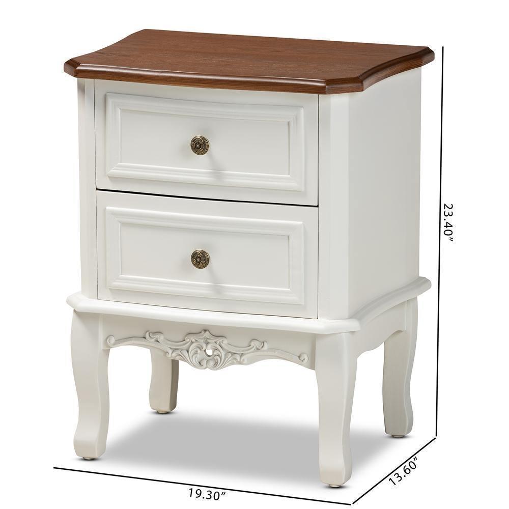 Darlene Classic and Traditional French White and Cherry Brown Finished Wood 2-Drawer Nightstand FredCo
