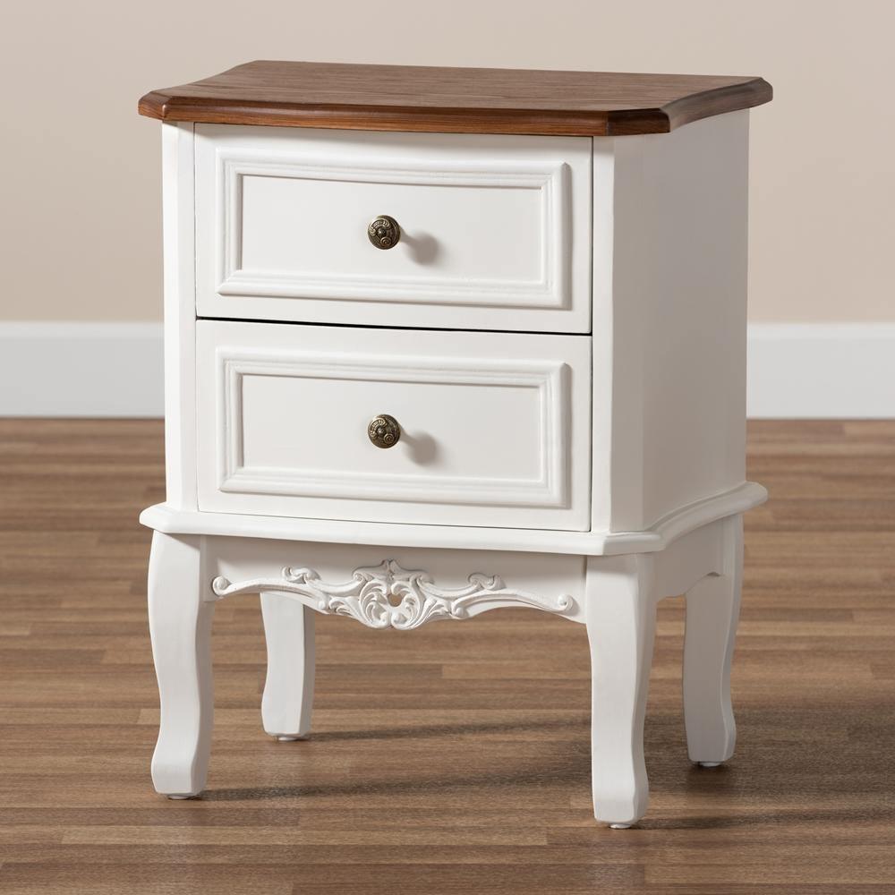 Darlene Classic and Traditional French White and Cherry Brown Finished Wood 2-Drawer Nightstand FredCo