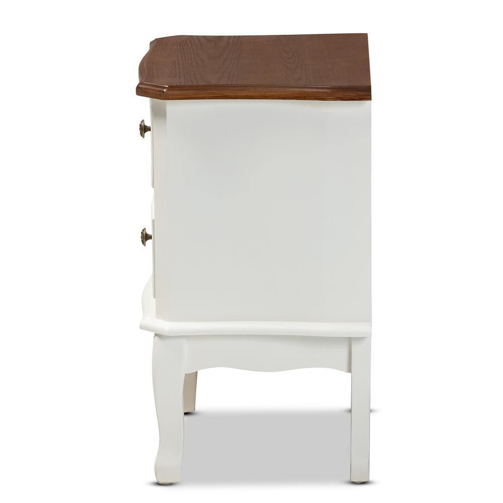 Darlene Classic and Traditional French White and Cherry Brown Finished Wood 2-Drawer Nightstand FredCo