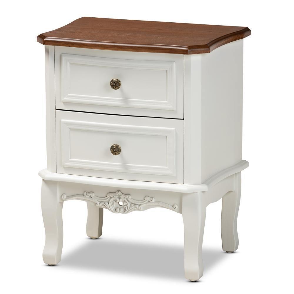Darlene Classic and Traditional French White and Cherry Brown Finished Wood 2-Drawer Nightstand FredCo