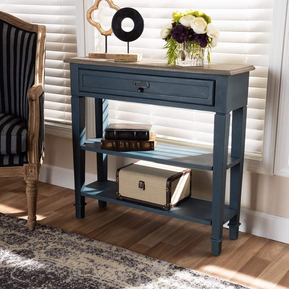 Dauphine French Provincial Blue Spruce Fiinished Wood Accent Console Table FredCo