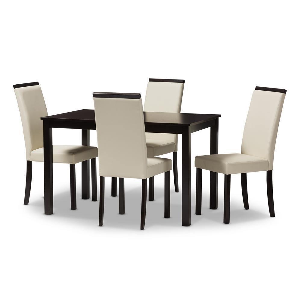 Daveney Modern and Contemporary Cream Faux Leather Upholstered 5-Piece Dining Set FredCo