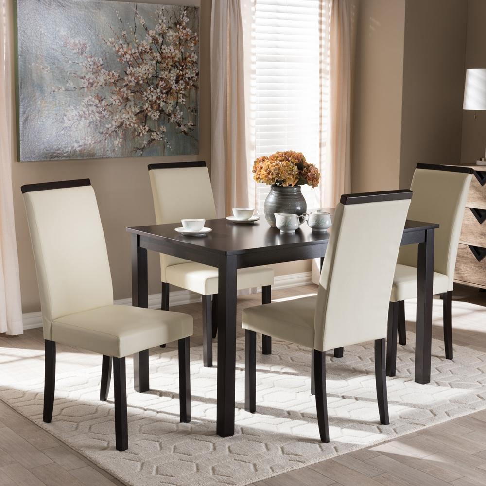 Daveney Modern and Contemporary Cream Faux Leather Upholstered 5-Piece Dining Set FredCo
