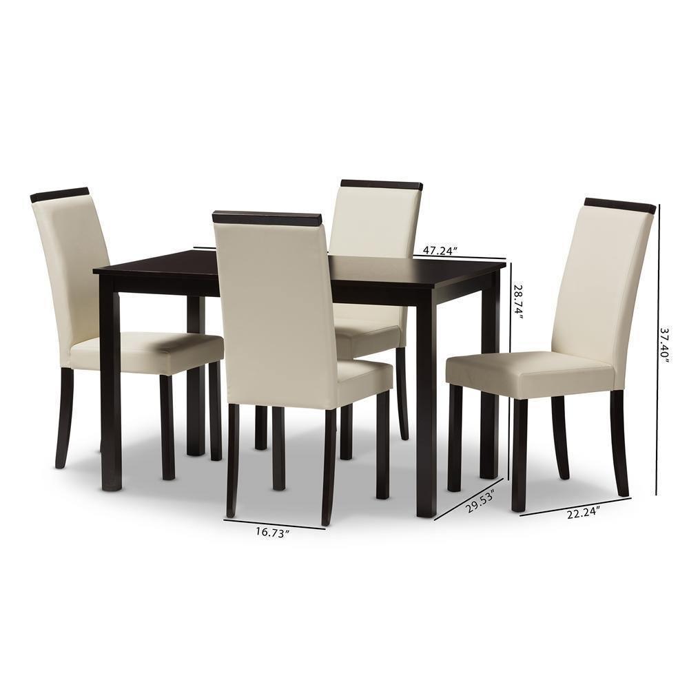 Daveney Modern and Contemporary Cream Faux Leather Upholstered 5-Piece Dining Set FredCo