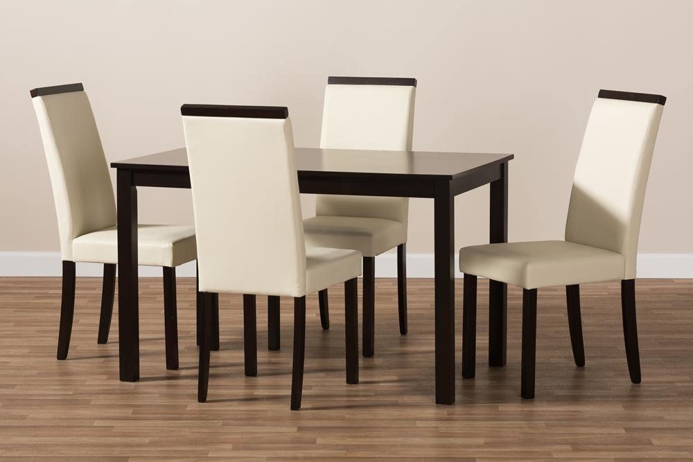 Daveney Modern and Contemporary Cream Faux Leather Upholstered 5-Piece Dining Set FredCo