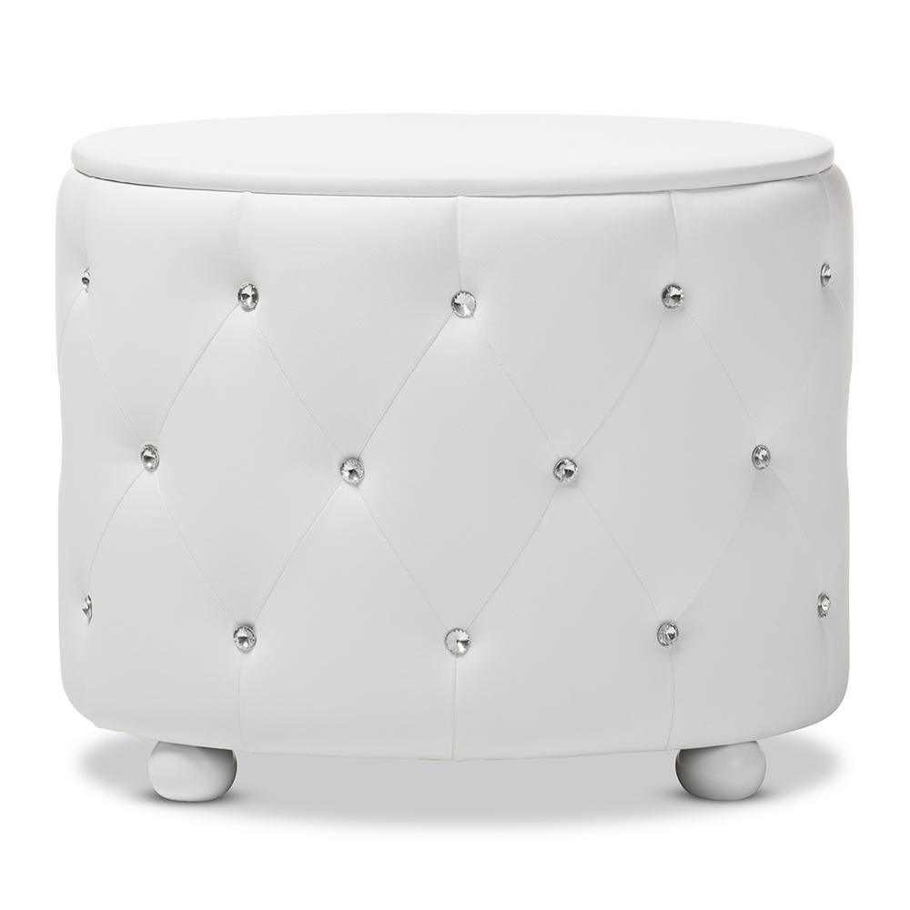 Davina Hollywood Glamour Style Oval 2-drawer White Faux Leather Upholstered Nightstand FredCo