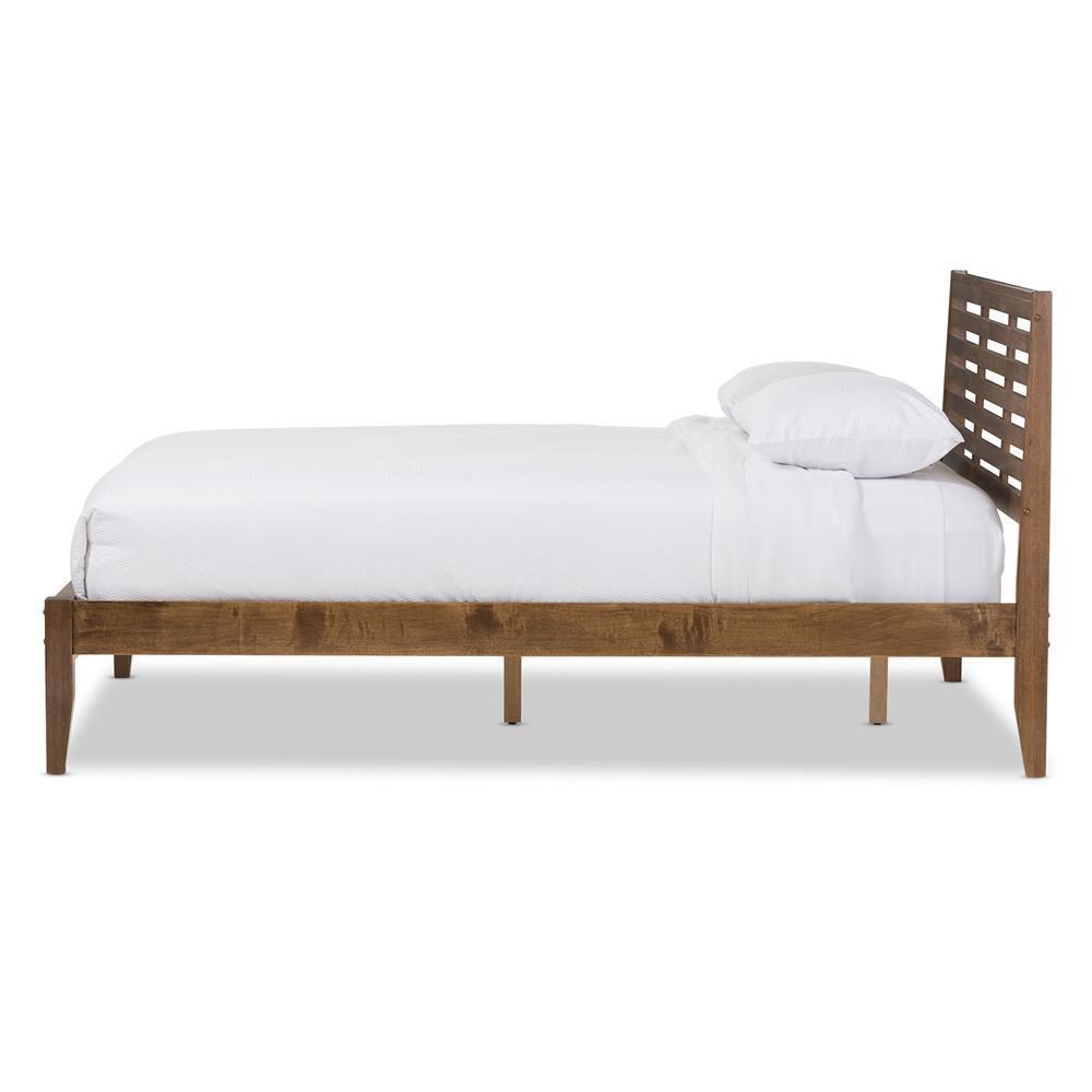 Daylan Mid-Century Modern Solid Walnut Wood Slatted Queen Size Platform Bed FredCo