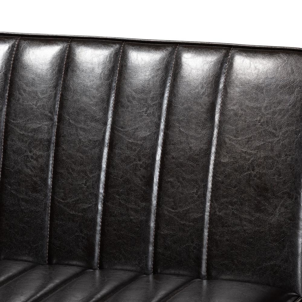 Daymond Mid-Century Modern Dark Brown Faux Leather Upholstered and Walnut Brown Finished Wood 2-Piece Dining Nook Banquette Set FredCo