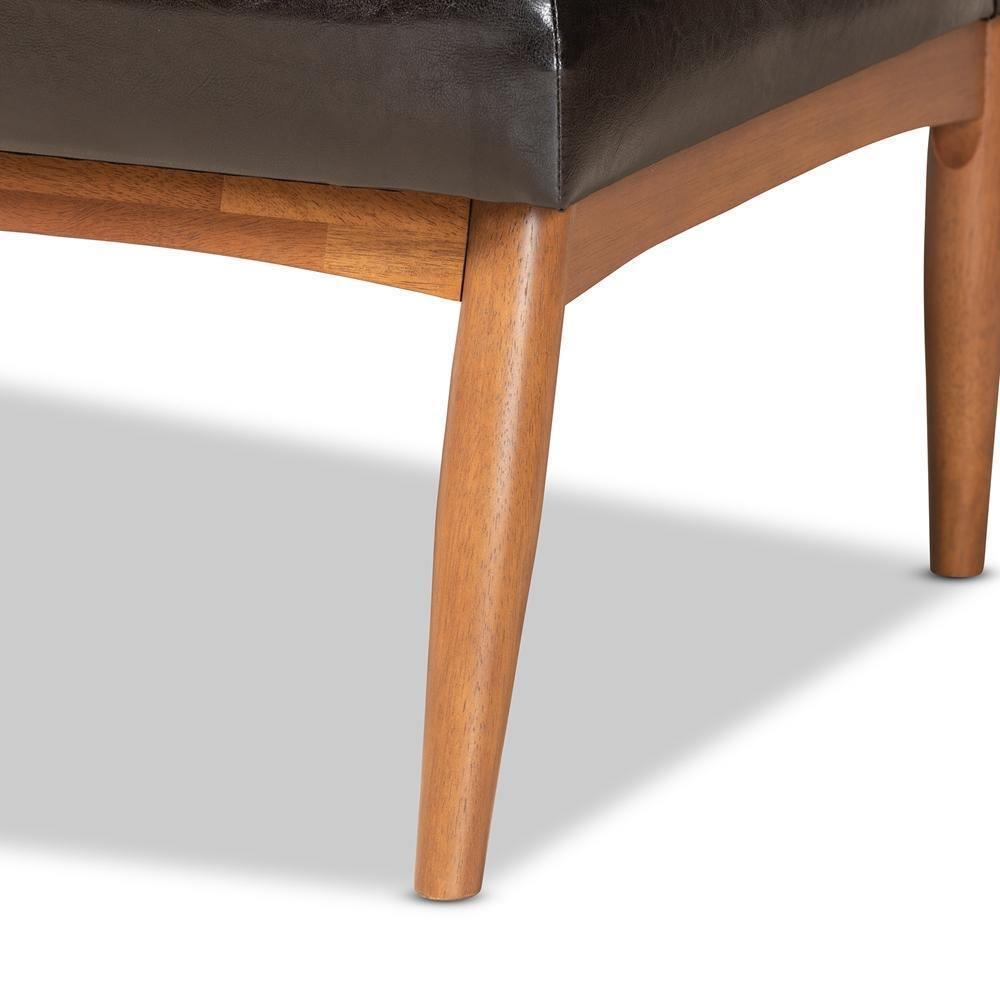 Daymond Mid-Century Modern Dark Brown Faux Leather Upholstered and Walnut Brown Finished Wood 2-Piece Dining Nook Banquette Set FredCo