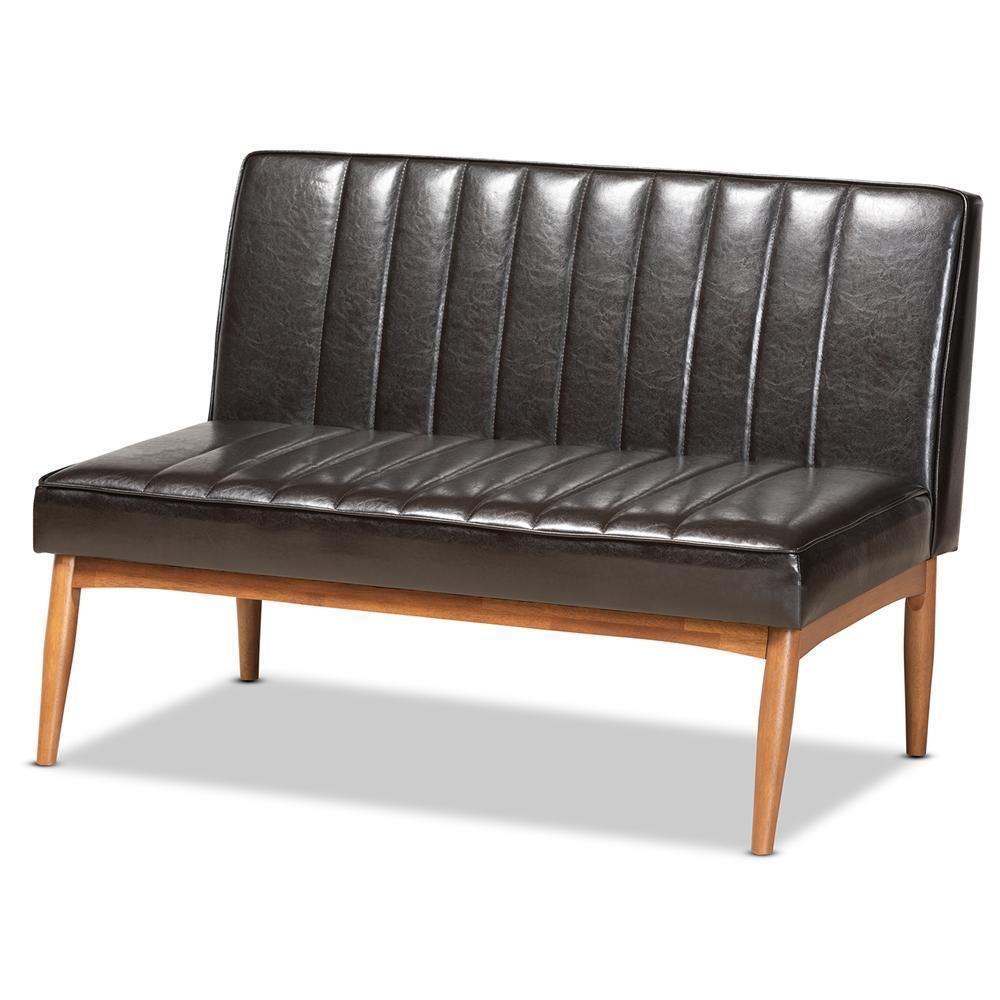 Daymond Mid-Century Modern Dark Brown Faux Leather Upholstered and Walnut Brown Finished Wood 4-Piece Dining Nook Set FredCo