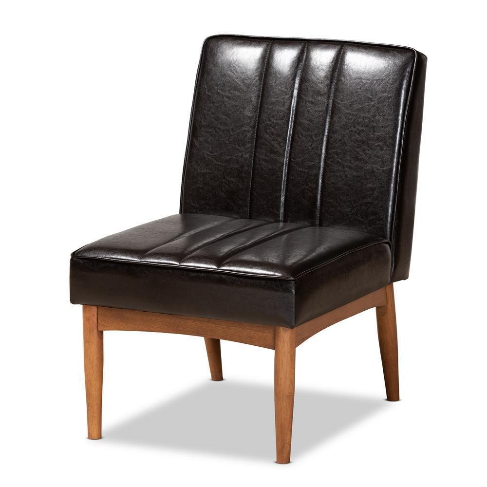 Daymond Mid-Century Modern Dark Brown Faux Leather Upholstered and Walnut Brown Finished Wood 5-Piece Dining Nook Set FredCo