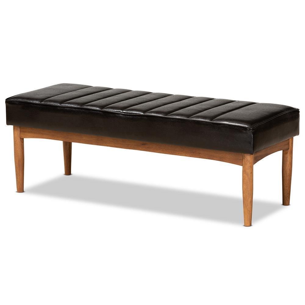 Daymond Mid-Century Modern Dark Brown Faux Leather Upholstered and Walnut Brown Finished Wood 5-Piece Dining Nook Set FredCo