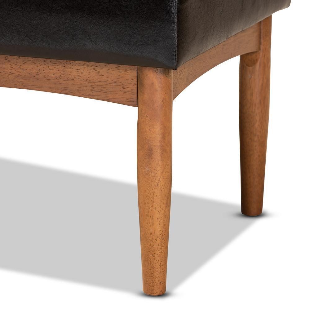 Daymond Mid-Century Modern Dark Brown Faux Leather Upholstered and Walnut Brown Finished Wood Dining Bench FredCo