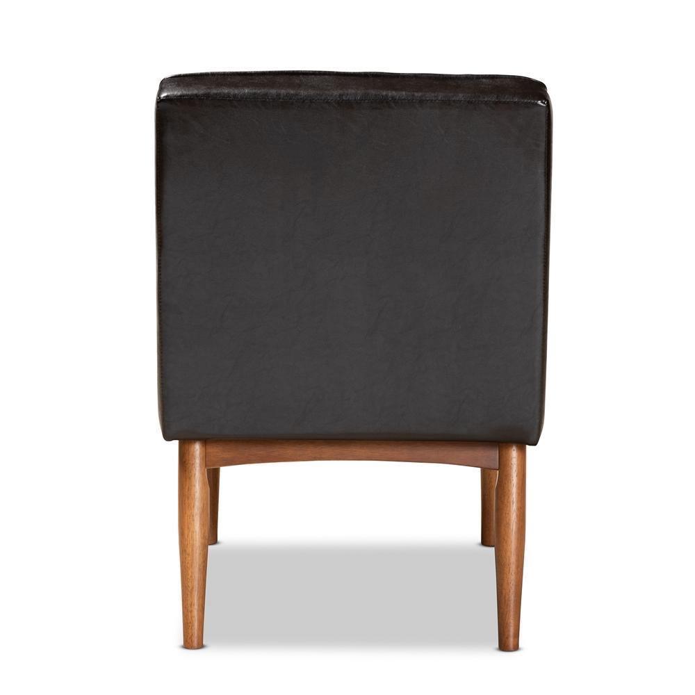 Daymond Mid-Century Modern Dark Brown Faux Leather Upholstered and Walnut Brown Finished Wood Dining Chair FredCo