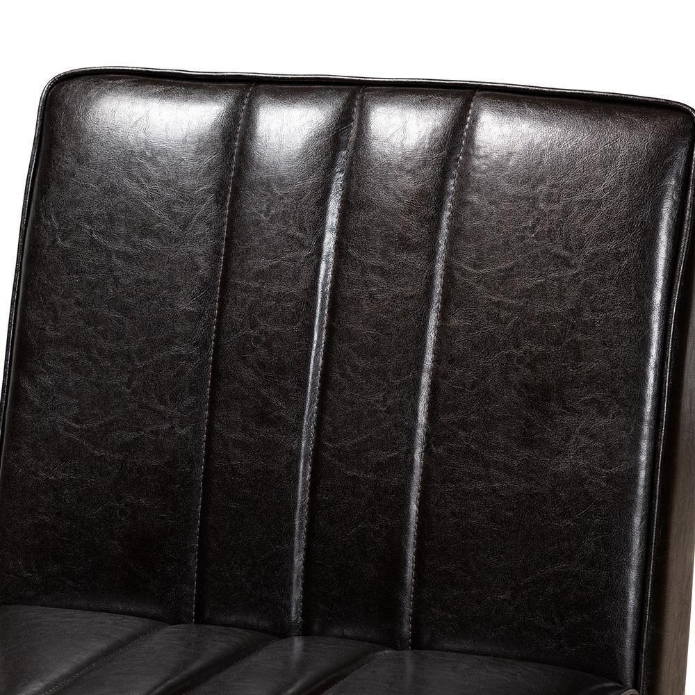 Daymond Mid-Century Modern Dark Brown Faux Leather Upholstered and Walnut Brown Finished Wood Dining Chair FredCo