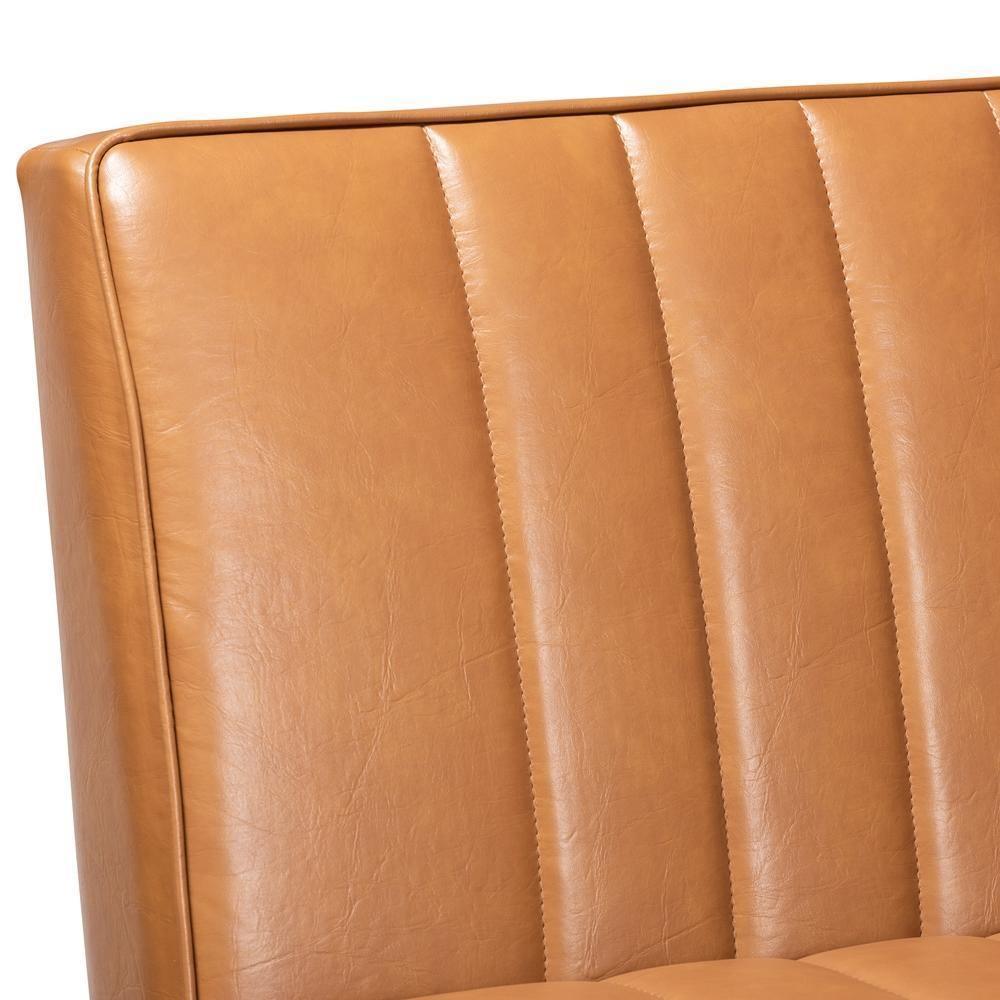 Daymond Mid-Century Modern Tan Faux Leather Upholstered and Walnut Brown Finished Wood 2-Piece Dining Nook Banquette Set FredCo