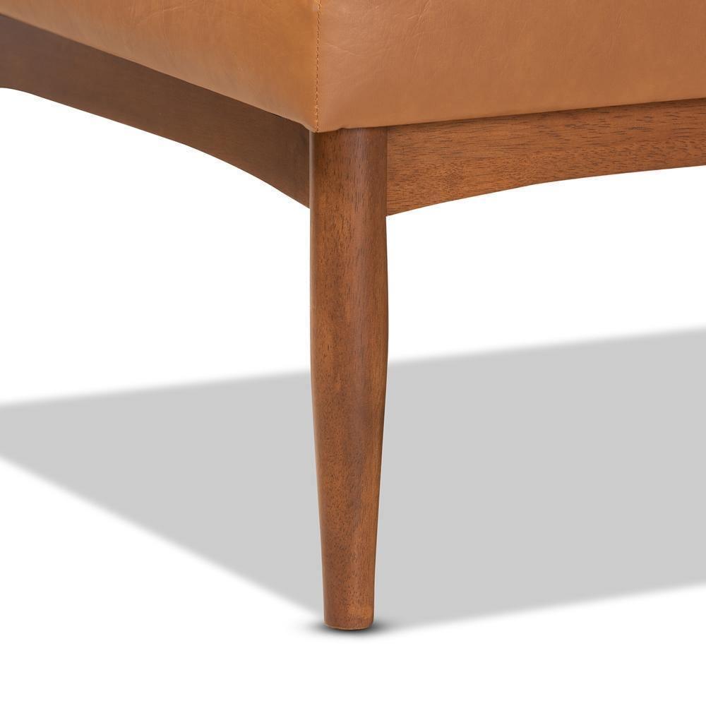 Daymond Mid-Century Modern Tan Faux Leather Upholstered and Walnut Brown Finished Wood 2-Piece Dining Nook Banquette Set FredCo