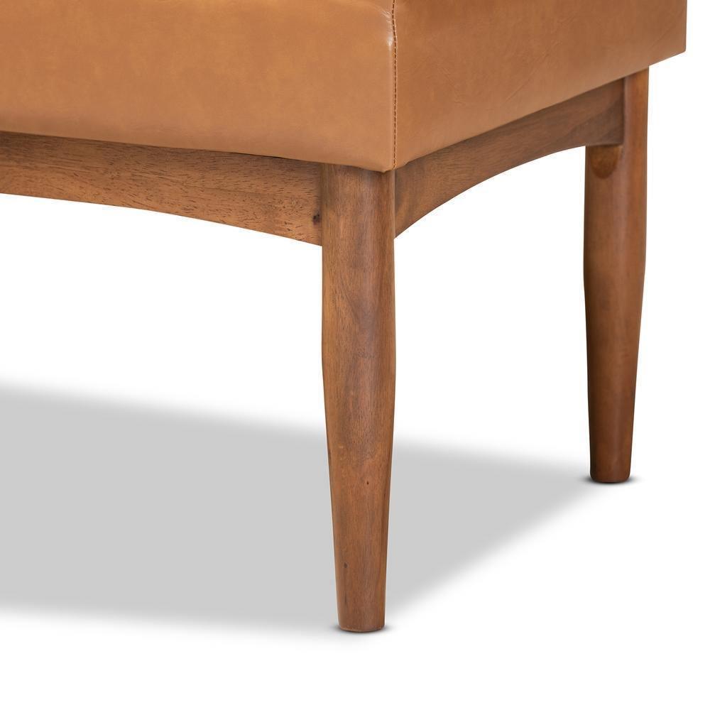 Daymond Mid-Century Modern Tan Faux Leather Upholstered and Walnut Brown Finished Wood Dining Bench FredCo
