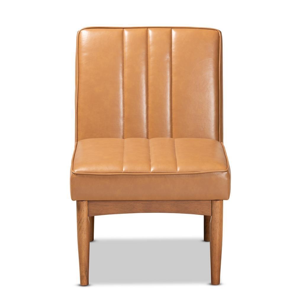 Daymond Mid-Century Modern Tan Faux Leather Upholstered and Walnut Brown Finished Wood Dining Chair FredCo