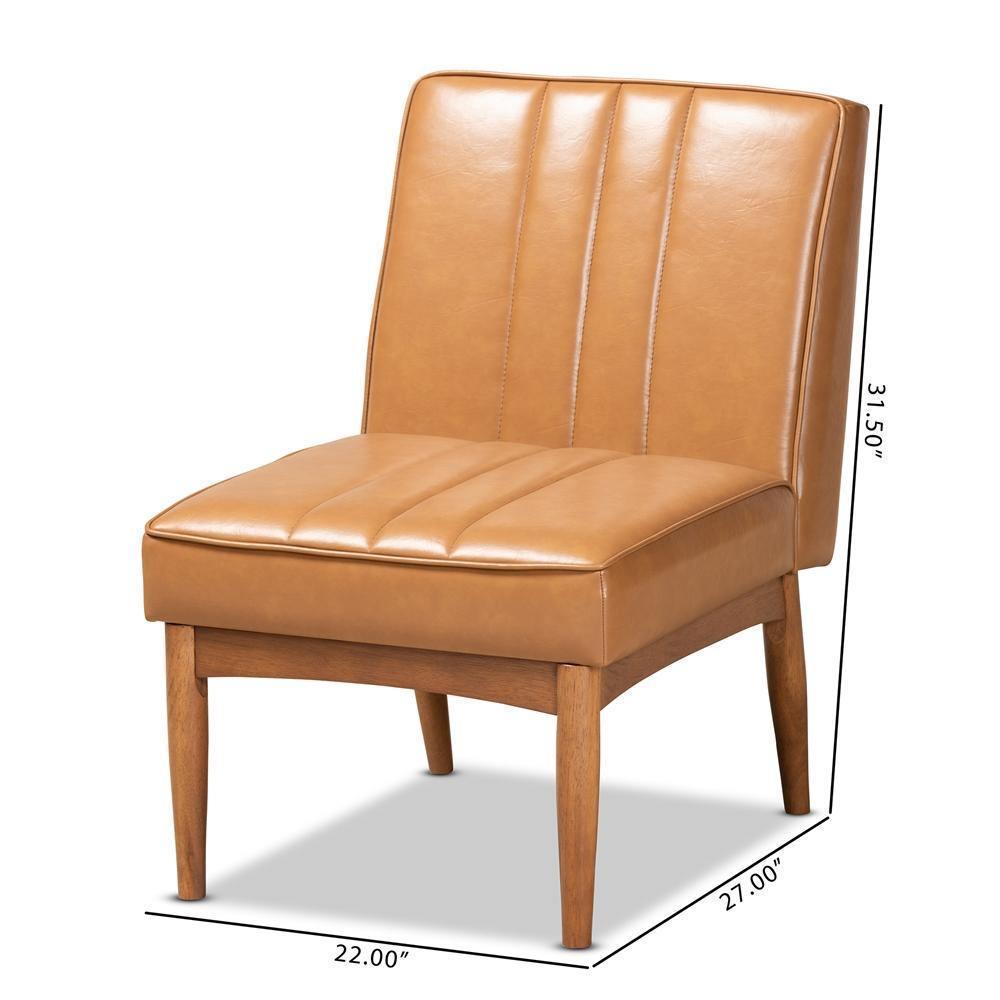 Daymond Mid-Century Modern Tan Faux Leather Upholstered and Walnut Brown Finished Wood Dining Chair FredCo