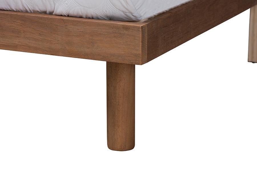 Decker Mid-Century Modern Transitional Walnut Brown Finished Wood Queen Size Platform Bed with Charging Station FredCo