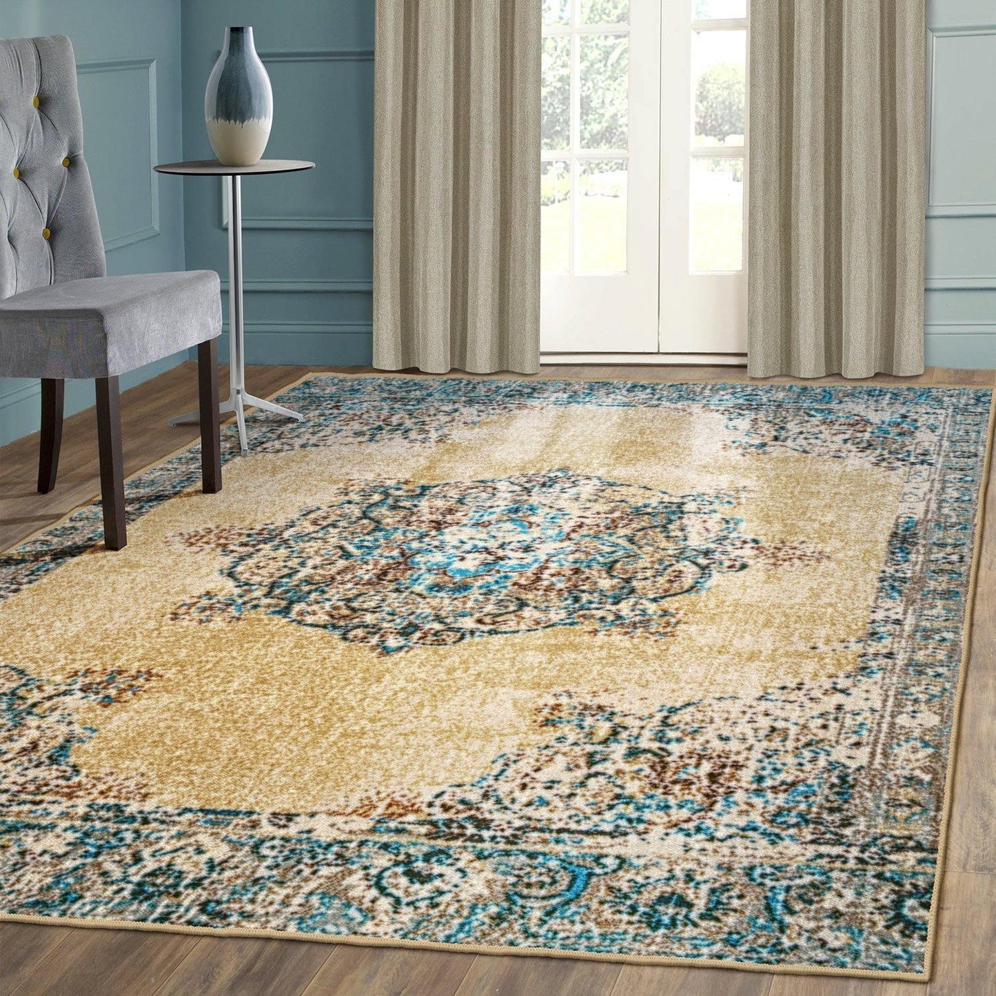 Decklan Non-Slip Vintage Oriental Medallion Foldable Rug FredCo