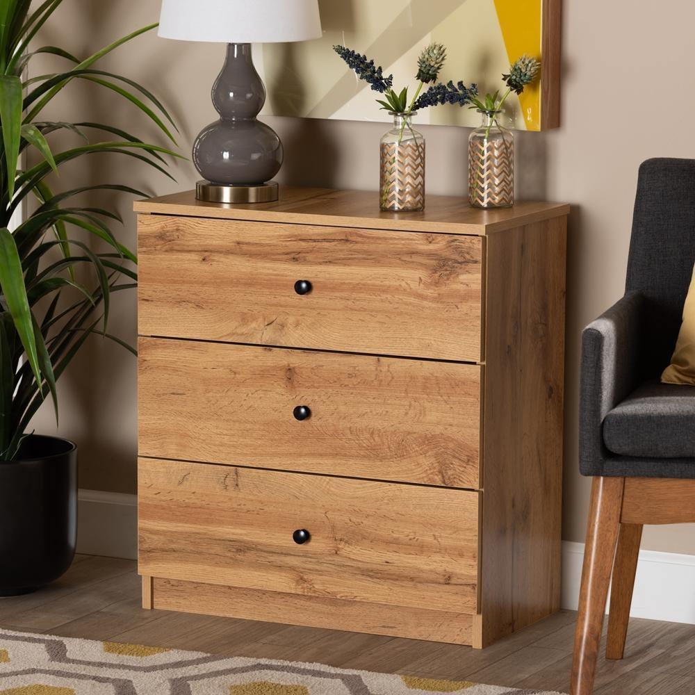 Decon Modern and Contemporary Oak Brown Finished Wood 3-Drawer Storage Chest FredCo