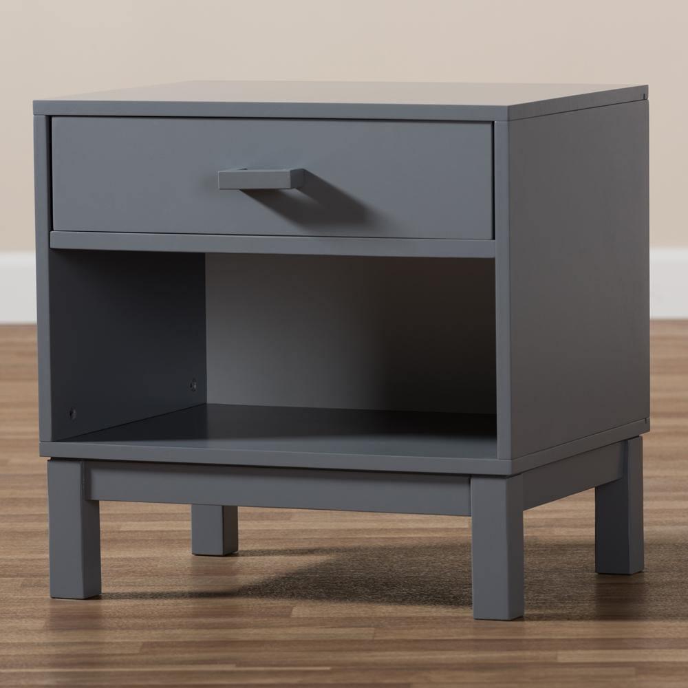 Deirdre Modern and Contemporary Grey Wood 1-Drawer Nightstand FredCo