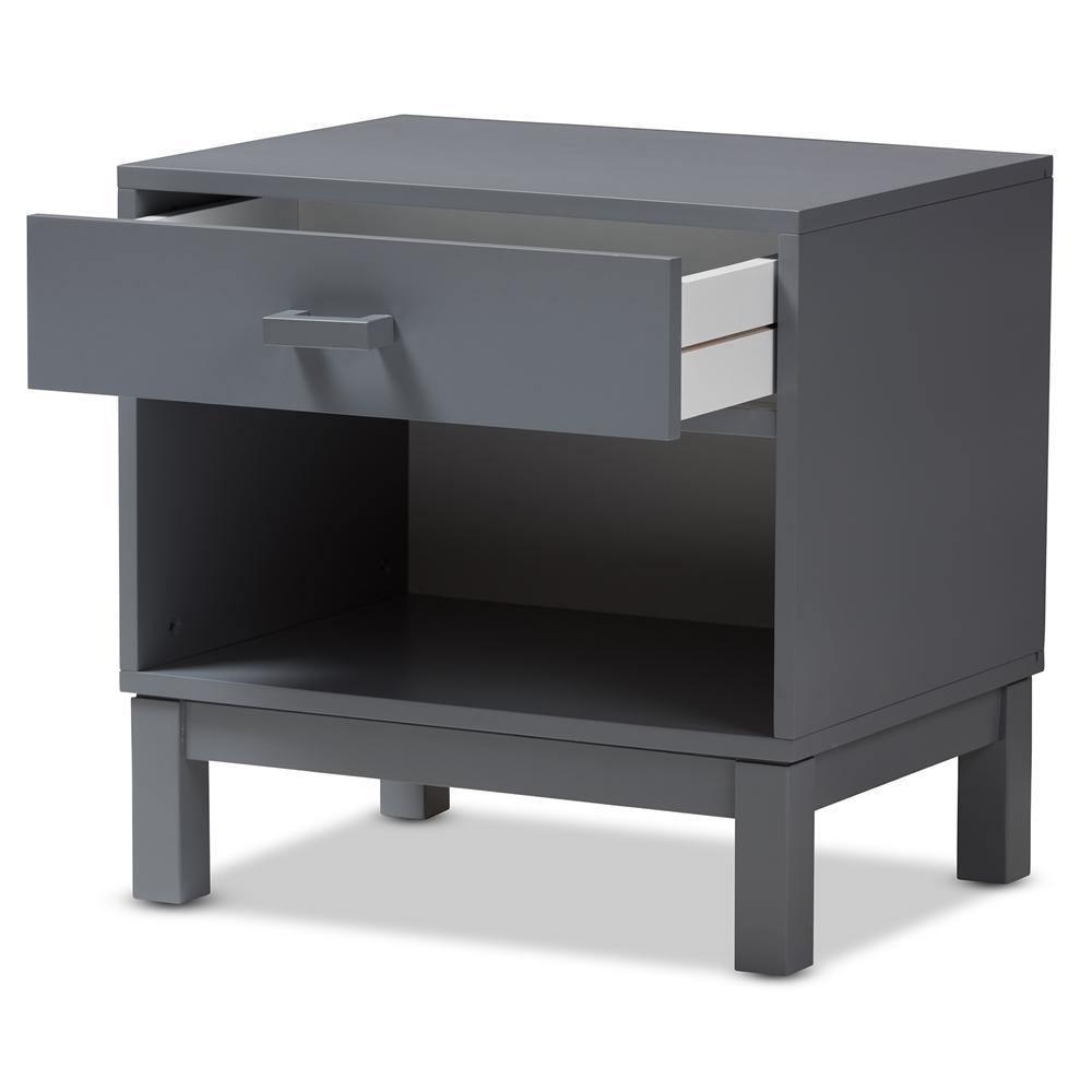 Deirdre Modern and Contemporary Grey Wood 1-Drawer Nightstand FredCo