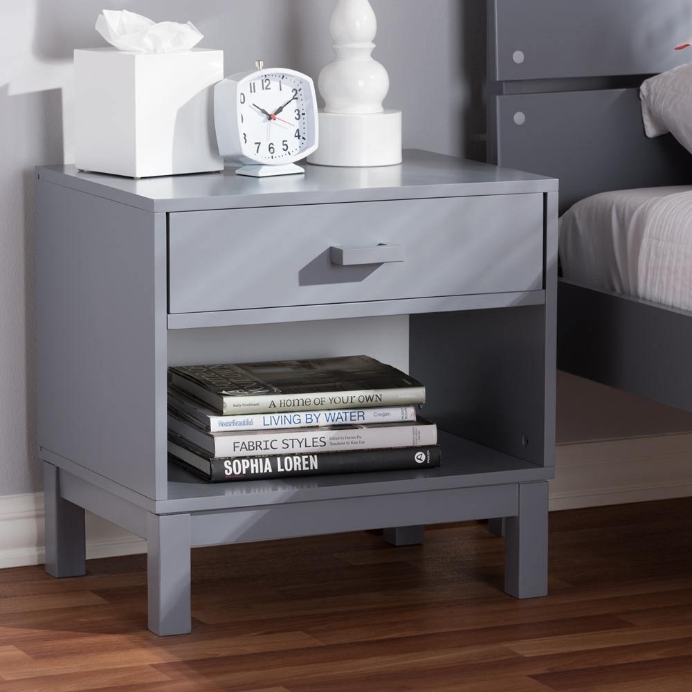 Deirdre Modern and Contemporary Grey Wood 1-Drawer Nightstand FredCo