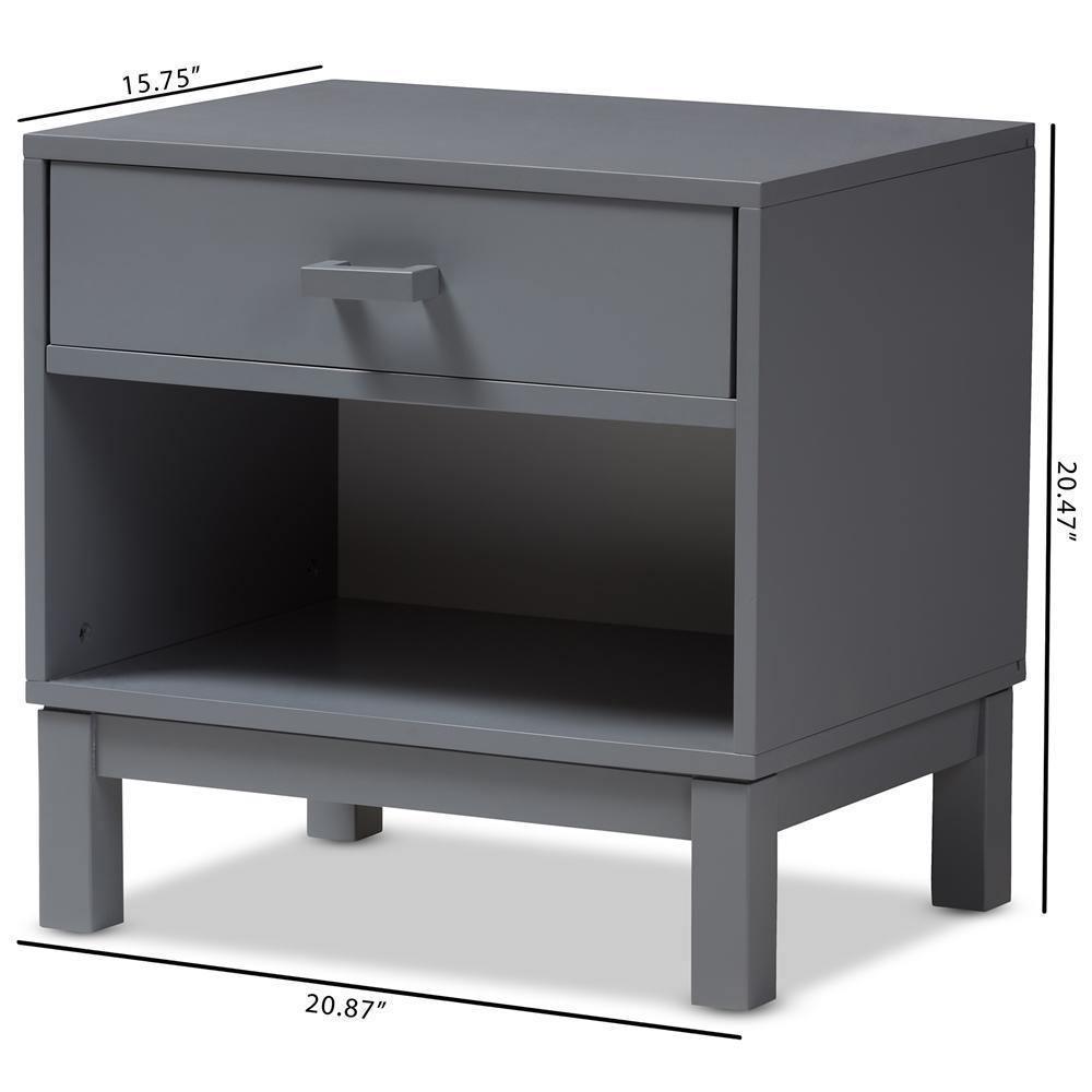 Deirdre Modern and Contemporary Grey Wood 1-Drawer Nightstand FredCo